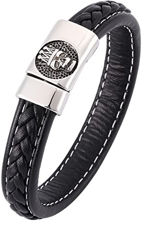 Aotiwe Bunte Armbänder, Schmuck Herren Armband Lederarmband mit Totenkopfkrone Schwarz Edelstahl 20.5cm