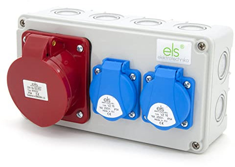 ELS Elektrotechnika Steckdosenverteiler Baustromverteiler Wandverteiler Schuko Steckdosen 2x 230V und 1 x CEE 32A Verkabelt, Anschlussfertig, Werkstatt, Garage, IP44