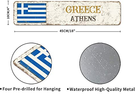 Griechenland-Flagge, individuelle Straßenschilder, Metall, Griechenland, Athen-Schilder, Hauptstadt, Souvenir, Aluminium, Metallschild, Landhaus-Souvenir, Vintage, rustikale Wandkunst, Geschenk für