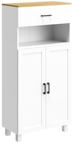 HOMCOM Sideboard Kitchen Cupboard with Drawer, Doors, 130cm White | Open Countertop, Freestanding, Living Room, Dining Room