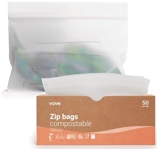 Vove | Plant-Based Snack size zip Lock Bags | Resealable, Bio and Eco-Friendly | Zip Freezer Bags | Sandwich, Snacks and Vegetable food storage bags | Plastic alternative | 50 bags
