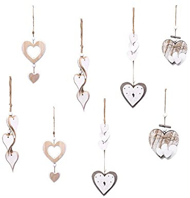 Super Idee 8 Herzanhänger 10 cm grau weiß Deko Herz Hänger Holz Herzhänger Fensterdeko Fesnterhänger Mitbringsel Hochzeitsdeko Raumdeko Hängedeko Wanddeko Geschenk für Wohnzimmer Fenster (8)