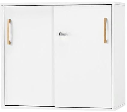 Aktenschrank abschließbar, 80 cm breit, Schiebetürenschrank weiß, Mehrzweckschrank mit Griffen, Allzweckschrank, Haushaltsschrank, Büroschrank,Schrank aus Holz,Flurschrank Sideboard