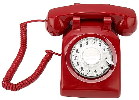 Retro Wählscheibentelefon, Altmodische Schreibtisch Festnetztelefone mit RD Funktion, Kompatibel mit Anrufbeantwortern, für Home Office Cafe Bar (Rot)