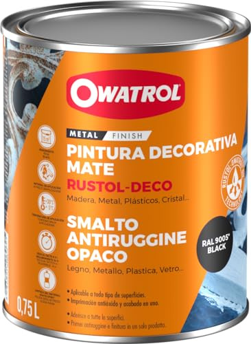 OWATROL - RUSTOL DECO MAT - Peinture antirouille décorative - Noir Profond (RAL 9005) - 0.75 litre