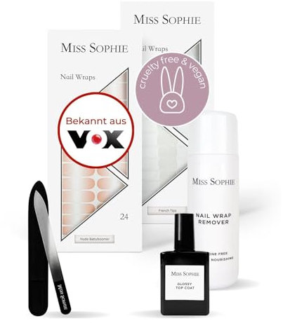 Original Miss Sophie Starterset I Selbstklebende Nagelfolien I Nagelaufkleber in Nude Babyboomer & French Tips I Kein Absplittern I Langer Halt I Schnelle & einfache Anwendung I Premium Nagellackfolie
