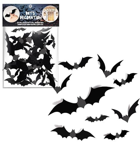 Große 3D Fledermaus Aufkleber | 64 Stück in 4 verschiedenen Größen | Wandbefestigung mit Klebstoffen | Halloween Innen- und Außendekoration | OriginalCup®