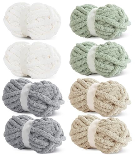 HOMBYS 8 Stück sortierte grobe Garne zum Häkeln, super sperriges, großes, weiches, Flauschiges Plüschgarn, Dickes Chenille-Garn zum Handstricken/Armstricken (27 m, 227 g pro Strang)
