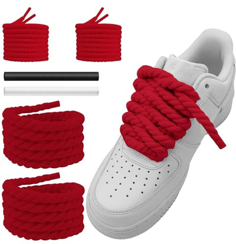 NDTEZUGT 10mm Cordones Gruesos para Air Force 1, Cordones Redondos de Algodón Grueso de Repuesto Torcidos (Rojo,54''/140cm)