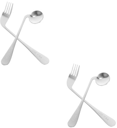 Gatuida 2 Sets Elbow Spoon Fork Curved Handle Stainless Steel To Rotate Table Spoon