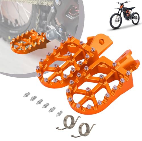 Runfarr Repose-Pieds Moto,Repose Pieds Larges de Moto,Cale Pied Moto en Alliage d'aluminium CNC avec Ressorts pour sur Ron Light Bee CRF150F CRF230F 2003-2019-Orange