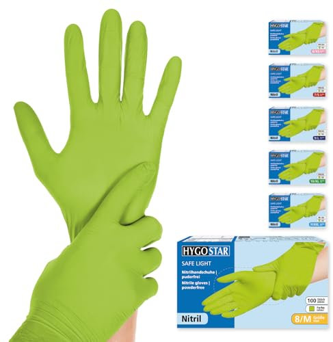 Franz Mensch Hygostar Nitrilhandschuhe Safe Light | puderfrei, grün, 8/M, 24cm, 100 Stück, Einweghandschuhe, Einmalhandschuhe, in Gr. XS, S, M, L, XL & XXL verfügbar