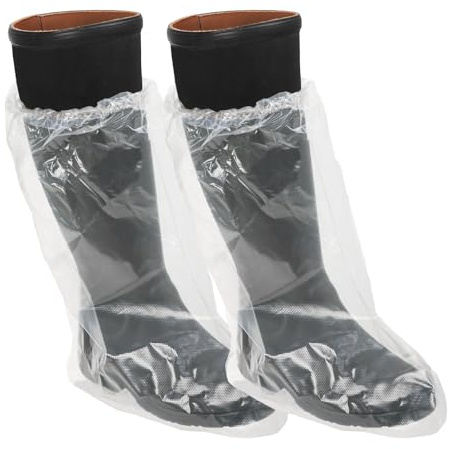 TronicXL 100 Stück Einmal Überstiefel aus PE-Folie, feste Qualität, transparent, mit Gummizug I schuh schutz überzug Produktion Einweg Stiefelüberzieher Wasserdichte Regenschuh Abdeckungen