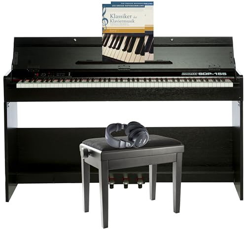 keymaXX E-Piano Set, SDP-155, Schwarz, 88 Tasten, Hammermechanik, 128-stimmige Polyphonie, inklusive Klavierbank, Kopfhörer und Notensammlung