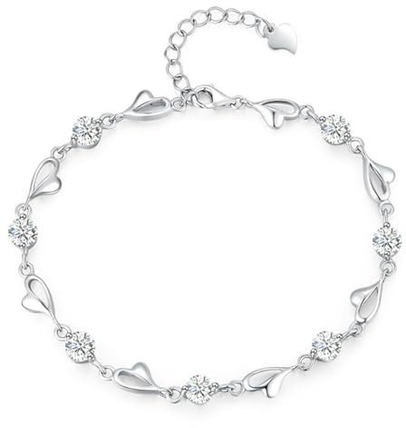 KSJEHW Armband für Damen Verstellbare Herz Armband mit lLeuchtend Zirkonia Silber Freundschaftsarmband Charm Armband Geschenke für Mama, Schmuck Freundschaft Geschenke für Frauen(Silber)