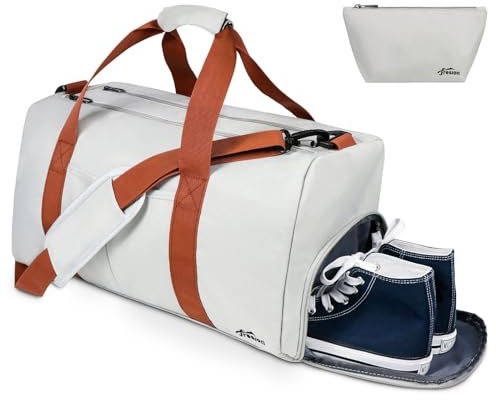 Fresion Kleine Reisetasche Damen, Sporttasche mit Schuhfach& Nassfach, Fitness Tasche Herren,Saunatasche,Weekender Travel Bag Kliniktasche Geburt, Handgepäck Tasche für Flugzeug Reisen Gym(Grau)