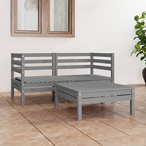 Rantry Casa - Juego de sofás de jardín de 3 piezas, color gris, de madera maciza de pino, tumbonas para tomar el sol, sofá cama, tumbonas de jardín, tumbona de piscina exterior/interior piscina