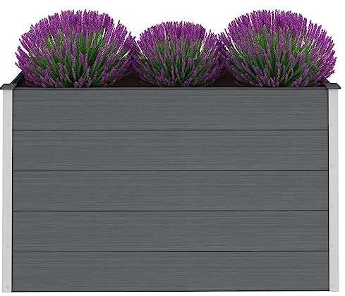 Kavolet Garten-Hochbeet WPC 150 x 50 x 91 cm Grau Wetterfest Gartenbeet Kräuterbeet Blumenbeet Beet hoch Frühbeet für Garten Gemüsebeet