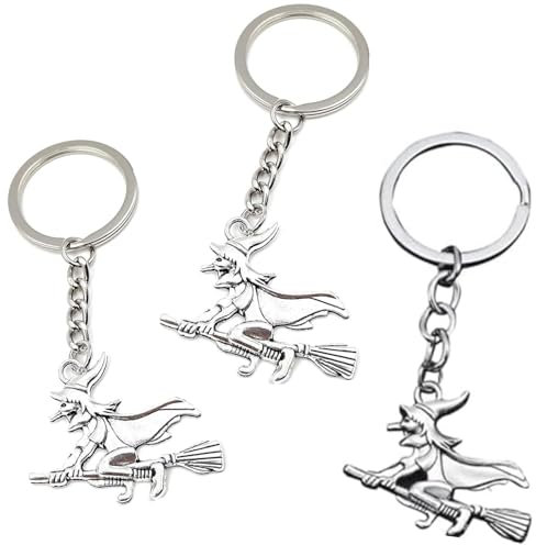 BOBOZHONG Schlüsselbund,3 Stück Hexe auf Besen Schlüsselanhänger,Metall Glücksbringer,Rucksack Haken,Thema Party Geschenk,für den besten Freund,Für Männer,Frauen,Kinder