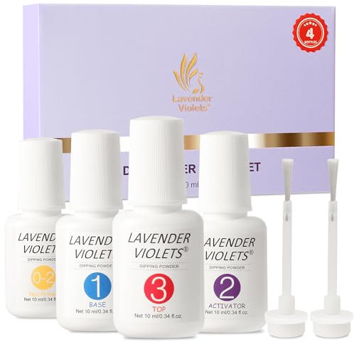Lavender Violets Dip Poudre Ensemble de liquides avec Nail Primer, Activator Base Top Coat Remplacement Brosse Trempage Poudre Ongles set Portabilité J781