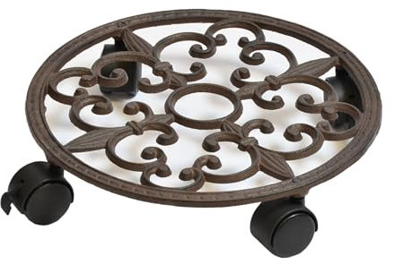 B & S Pflanzenroller Blumenroller Antik Shabby Ø 27 cm Rund massiv Gusseisen