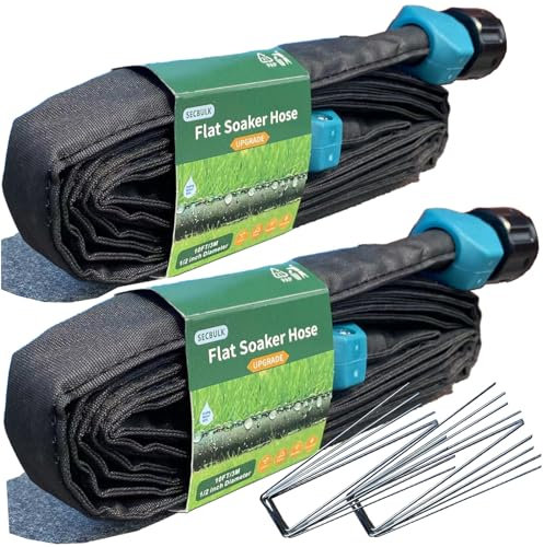 Secbulk Manguera plana de remojo 2024 de 20 pies con estacas para jardín, 10 pies x 2 mangueras de goteo enlazables, automatiza el sistema de riego de jardín, ahorra un 80% de agua, manguera de agua