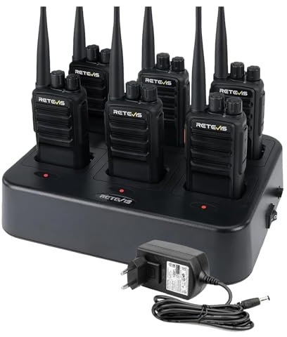 Retevis RB669 Freenet PMR446 Funkgerät, Lizenzfrei Funkgeräte RT24V 2.0 mit 6 Fach Ladegerät, 16 und 6 Freenet Kanäle, Deutsches Sprachsystem, Großer Reichweite walkie Talkie Set(6 Stück, Schwarz)