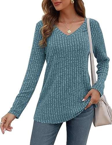 AUSELILY Pullover Damen V-Ausschnitt Sweatshirts Leichte Strickpullover Langarm Oberteile Langarmshirt Lässige Tops Damen
