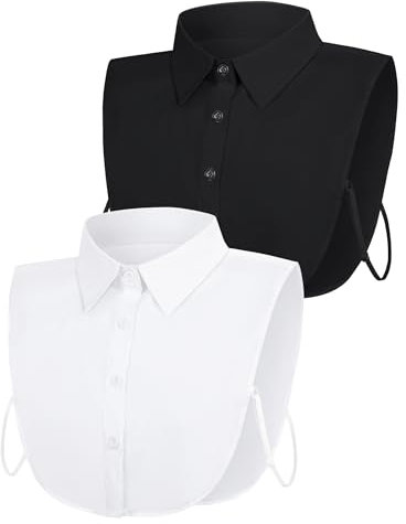MELLIEX 2 Stück Blusenkragen Einsatz Damen, Klassischer Abnehmbarer Krageneinsatz, Eleganter Hemdkragen (Weiß,Schwarz)