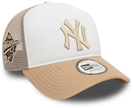 New Era Baseball Cap New York Yankees E-Frame Trucker Kappe World Series Teamlogo NY Snapback weiß beige - One-Size