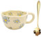 300mL Mugs for Women,Handmade Cute Mug,Ceramic Coffee Cup,Kawaii Coffee Cup Cute Mugs with Spoon,Aesthetic Flower Ceramic Mugs for Tea,Milk,Cappuccino,Cocoa,Mug Gift for Women,Girls,Mum (Blue)