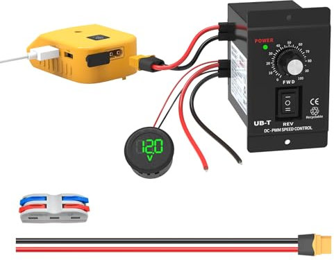 Kzreect for Power Wheel Adapter compatible with Dewalt 20V Battery - Low Voltage Protection, USB-A/C, XT60 Ports, Speed Controller, Voltage Display, and Wire Connector Kit for DIY Projects
