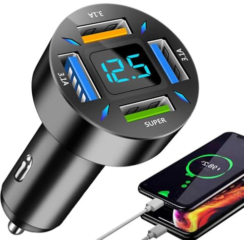 USB QC3.0 Schnellladeadapter für , 66 W, 4 Ports, 66 W, digitales LED-Display, Echtzeitüberwachung auf Batteriespannung, Monit