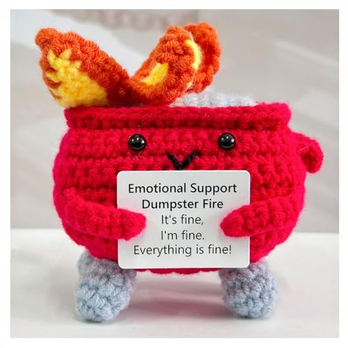 Emotionale Unterstützung, Häkel-Dumpster, Feuer mit positiver Karte, niedliche Raumdekoration, Strickspielzeug, lustige Häkelunterstützung, Freunde, Geschenke für Freunde (rot)