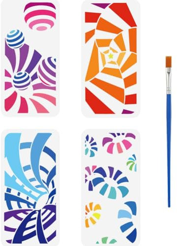 FINGERINSPIRE 4 Pochoir de Dessin D'Illusion 3D Avec Un Pinceau 30X15cm Modèle de Peinture Abstraite Géométrique Pochoir de Décoration de Figures Géométriques pour Peinture sur Bois Mur Tissu Meubles
