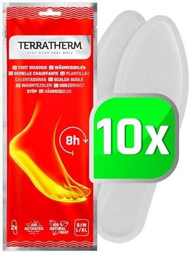 TerraTherm Insole Foot Warmers - Air Activated - 8 hours of warm feet - 5, 10 or 30 Pairs Heated Insoles - 100% natural warmth - 10 Pairs S