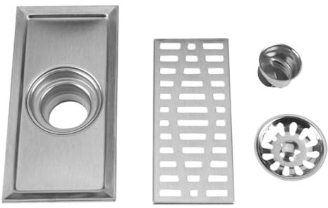 AMENGJ Bodenablauf Edelstahl 20x10cm Rechteck Lange Boden Abtropffläche Edelstahl Fliesen Einsatz Boden Ablauf Bad Dusche Drainr