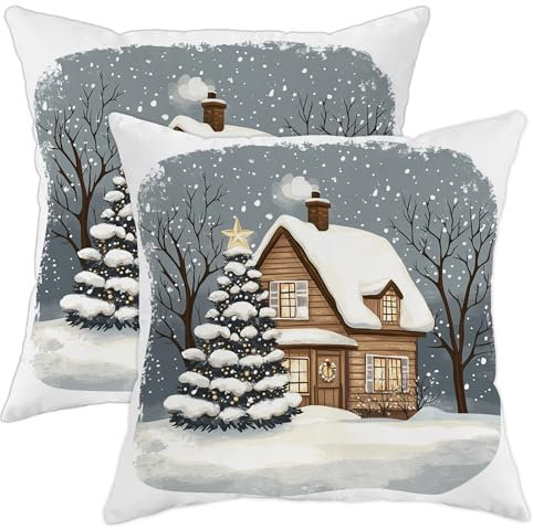 Winterurlaub-Kissenbezüge, blau-weiß, Weihnachtsbaum-Dekoration, gemütlich, rustikal, für Sofa, Wohnzimmer, Zuhause, 40,6 x 40,6 cm