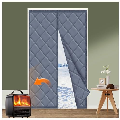 Homebay® Magnetic Thermal Insulated Door Curtain for Winter Thickened Oxford Fabric 100 x 210cm Doorway Curtain Insulated Screen Door Cover for Doors Waterproof (Grey, 100 x 210cm)