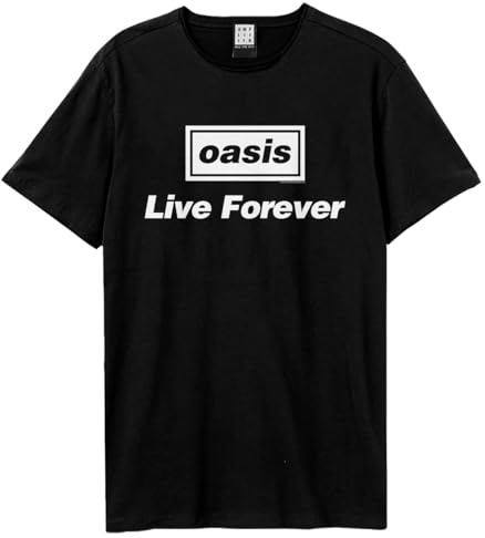 Amplified Live Forever Oasis T-Shirt Unisex Crew Neck Short Sleeve Black Size S
