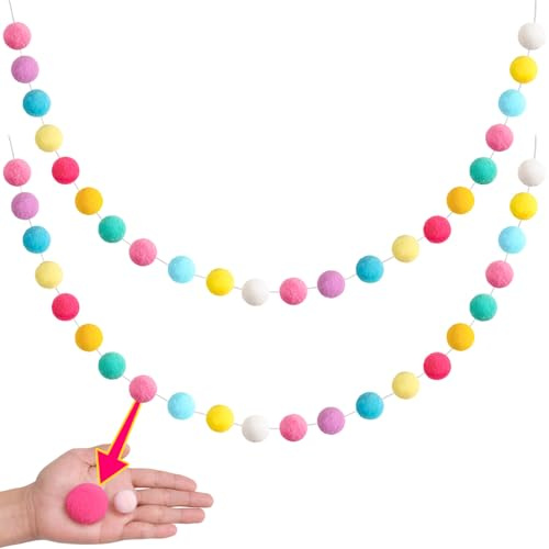 XmasExp Pastel Pom Pom Garland Decorations - Large Spring Felt Ball Garland for Mantle, Indoor Home Decor, Easter Tree Ornaments, Kids Room and Party Hanging Decor,13 Ft.
