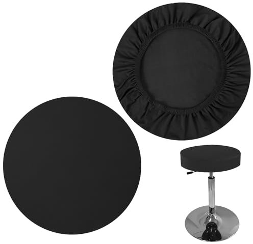 Giantree 2 Stück Hockerbezug Rund, Runder Drehstuhlhockerbezug Kissenbezug Waschbarer Hockerkissenbezug Dehnbar Barhocker Bezug für Esszimmerstühle Runder Hocker(schwarz)