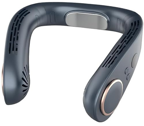 DDKJ Ventilador de Cuello con Aire Acondicionado 5500mAh,Aire Acondicionado Cuello 5 Velocidad,Neck Fan USB Rechargeable 3 Niveles de Frío,Mini Ventilador Portatil para Interior/Exterior-Azul