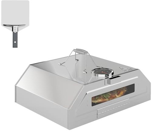 Outsunny Forno per pizza portatile da 20,3 cm, in acciaio inox, con termometro integrato e finestra di visualizzazione, per barbecue a gas e carbone, include maniglie per il trasporto, pietra per