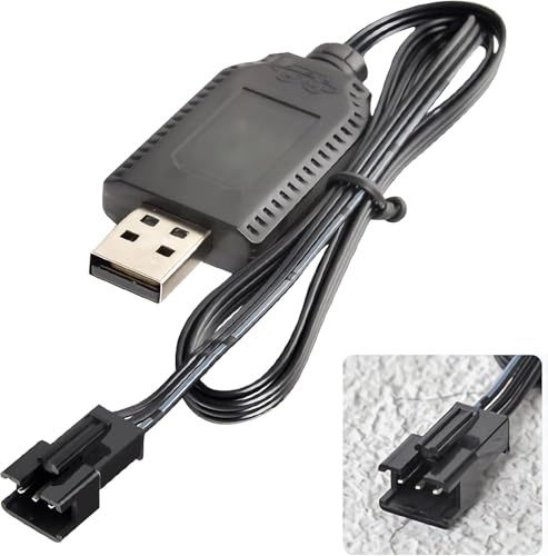 Universal USB RC Ladegerät Kabel Mit SM-3P Connector Stecker Plug für 2S 7,4V LiPo Akku,Kompatibel mit RC Autos, Booten, Flugzeugen, Drohnen und Anderen Ferngesteuerten Spielzeugen (1 pièces)