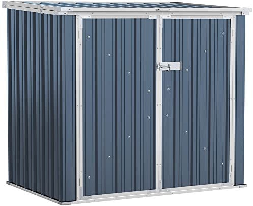 Outsunny 5ft x 3ft Steel 2-Bin Garden Storage Shed, Double Rubbish Storage Shed with Locking Doors and Openable Lid, Hideaway Dustbin, Grey