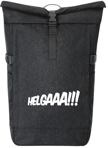 Huuraa Kurierrucksack Helgaaa Schriftzug 30-44 Liter Black Melange Fairtrade Rolltop Rucksack Geschenkidee