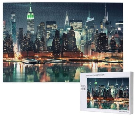 Puzzle 500 Teile New York Klassische Puzzles für Erwachsene Nachtansicht Anspruchsvolles und Lustig Kreatives Unterhaltungsspiel, Holzpuzzle für Erwachsene Als Feiertage Geschenk fur Frauen 2T-808