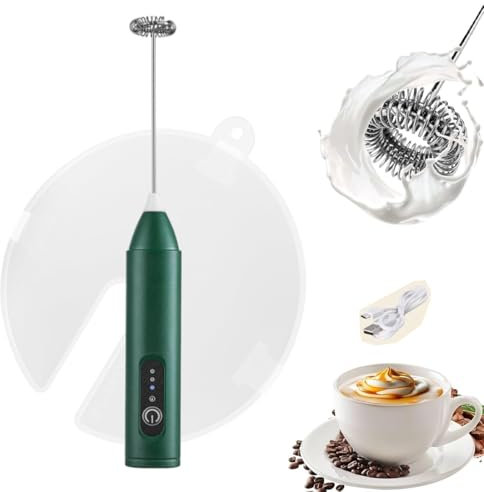 NHQZ Espumador de Leche,mini batidora de vaso,USB Recargable batidor de leche electrico, 3 velocidades ajustable espumadera de leche, batidora leche espuma,Viene con una tapa anti-salpicaduras(Verde)