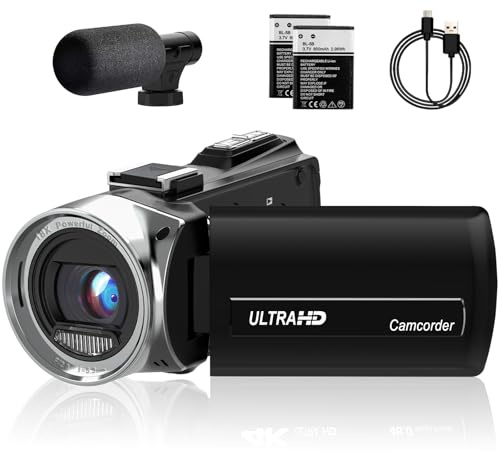 lovpo 4K Video Camera Camcorder 48MP Vlogging Camera for YouTube 18X Digital Zoom,3.0 270 Degree Rotation Screen Camera Recorder with Microphone, 2 Batteries